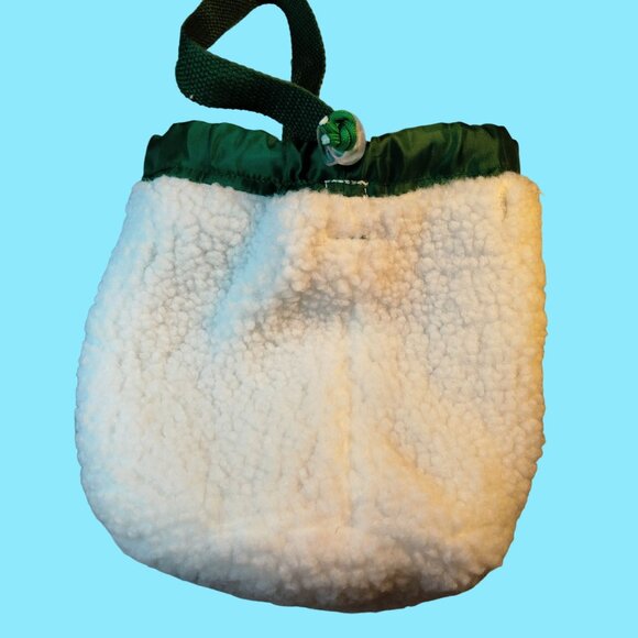 Sherpa Drawstring Tote Bag Christmas Tree Embroidered Fleece Sack Lined - Picture 4 of 8